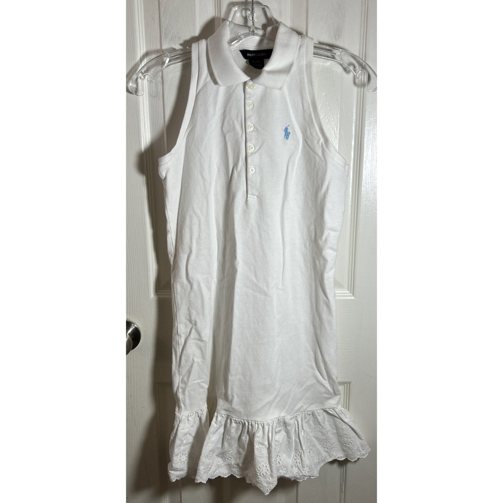 Polo Ralph Lauren Dress Girls XL (16) White Short Sleeve Blue Pony Collar
